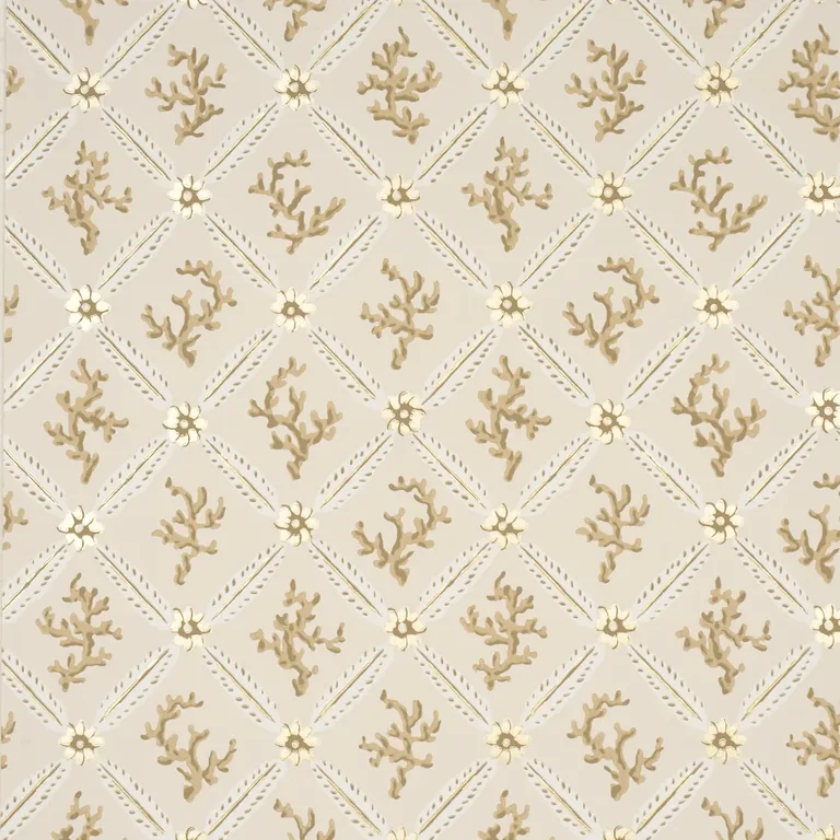 Schumacher CORAIL LEAF TRELLIS wallpaper, color CHAMPAGNE, SKU 5016640