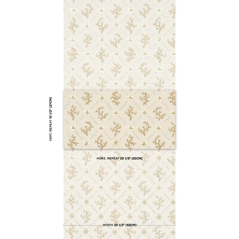 Schumacher CORAIL LEAF TRELLIS wallpaper, color CHAMPAGNE, SKU 5016640
