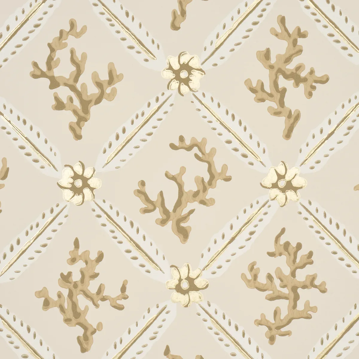 CORAIL LEAF TRELLIS CHAMPAGNE Schumacher Wallpaper wallpaper - SKU 5016640