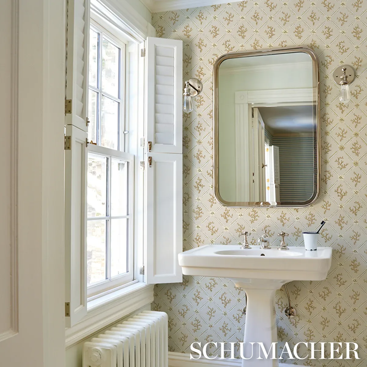 CORAIL LEAF TRELLIS CHAMPAGNE Schumacher Wallpaper wallpaper - SKU 5016640