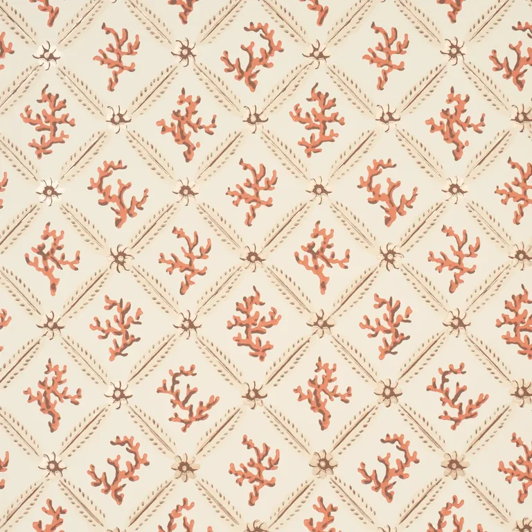 Schumacher CORAIL LEAF TRELLIS wallpaper, color CORAL, SKU 5016641