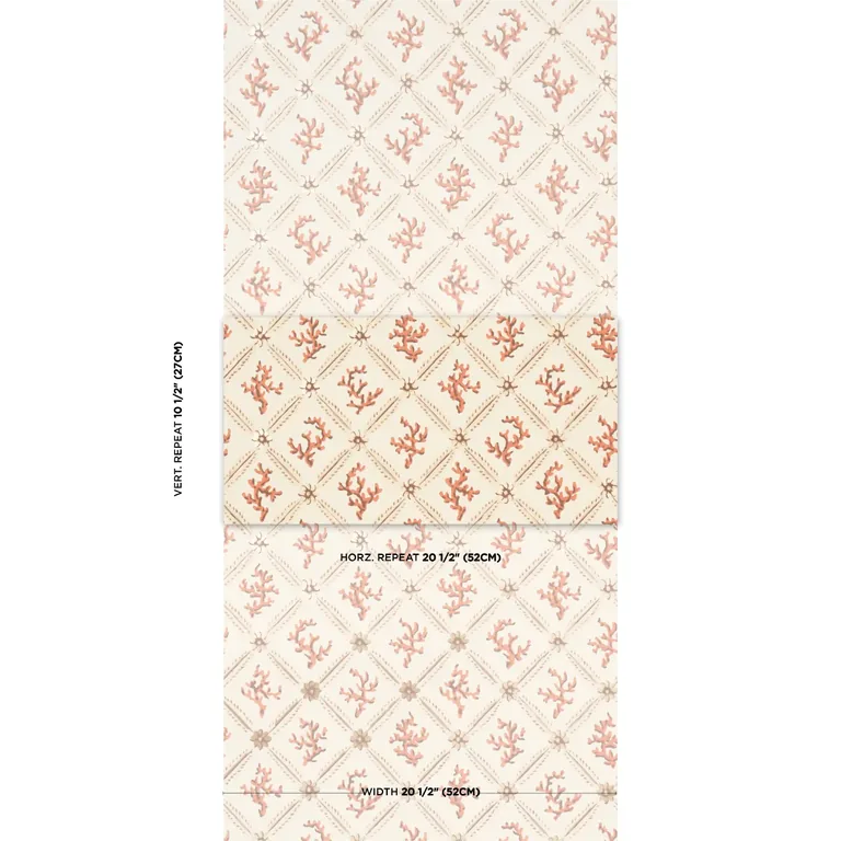 Schumacher CORAIL LEAF TRELLIS wallpaper, color CORAL, SKU 5016641
