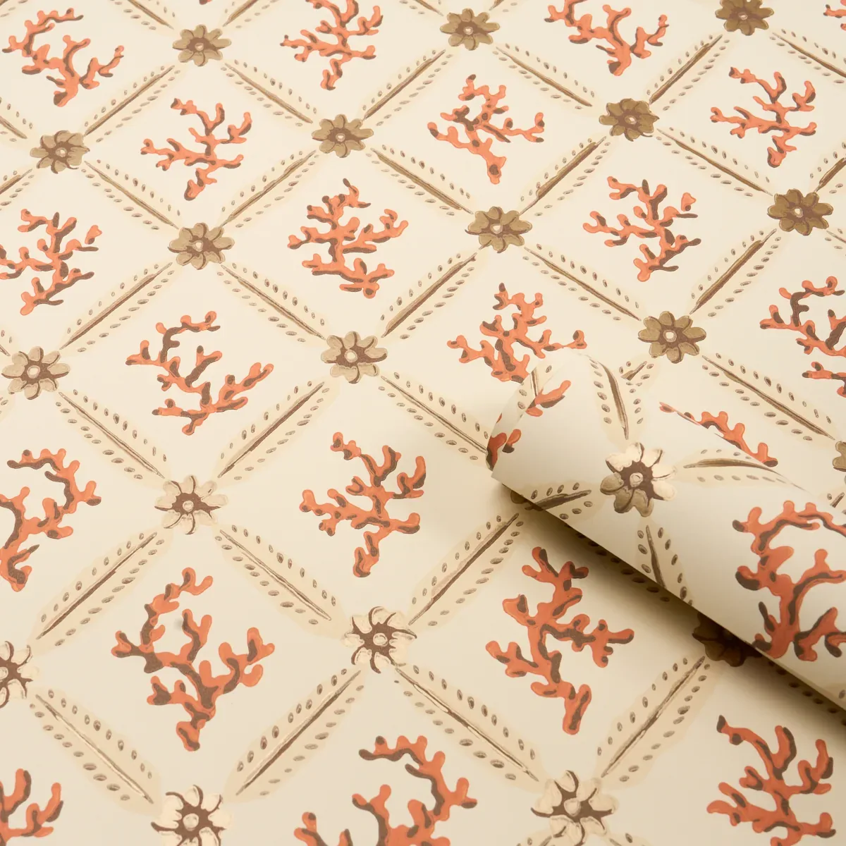 CORAIL LEAF TRELLIS CORAL Schumacher Wallpaper wallpaper - SKU 5016641