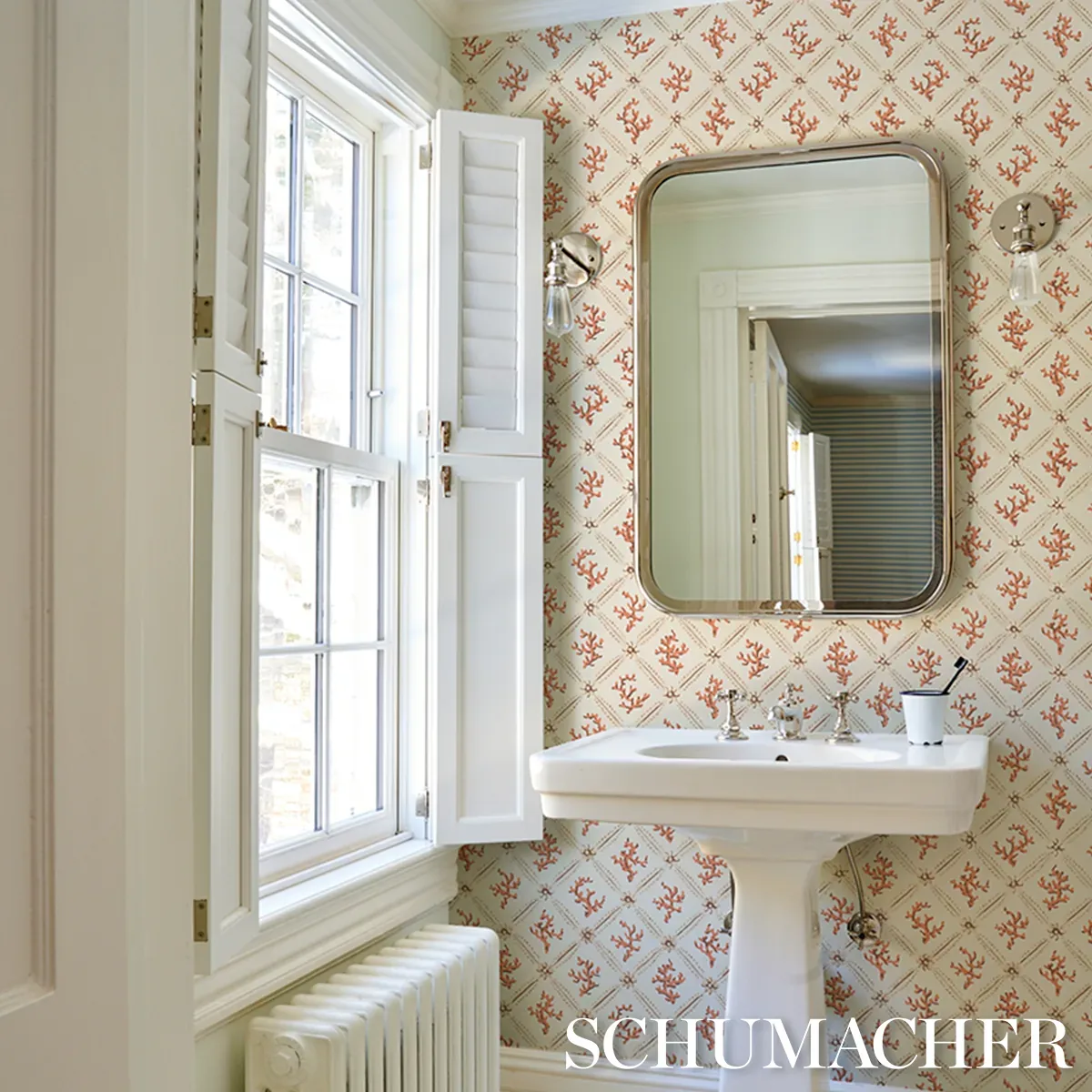 CORAIL LEAF TRELLIS CORAL Schumacher Wallpaper wallpaper - SKU 5016641