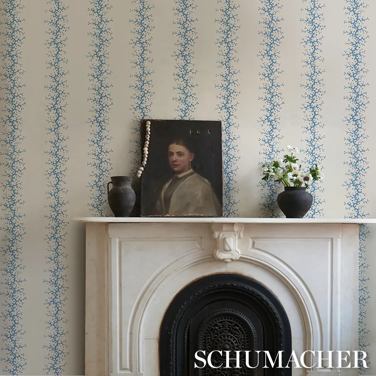 CORAL STRIPE BLUE Schumacher Wallpaper wallpaper - SKU 5016451