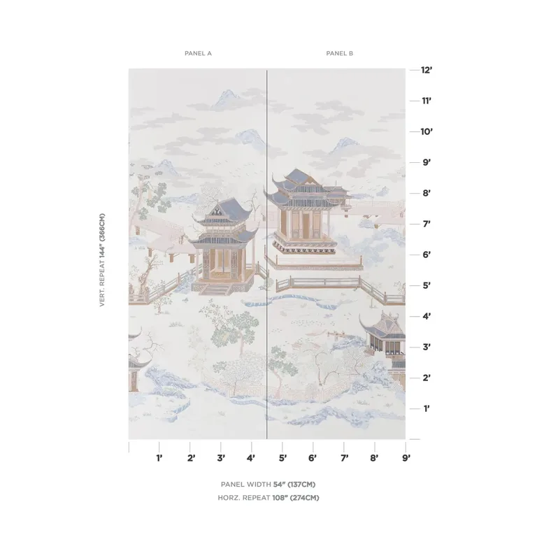 Schumacher COROMANDEL PANEL SET wallpaper, color ALABASTER, SKU 5014160