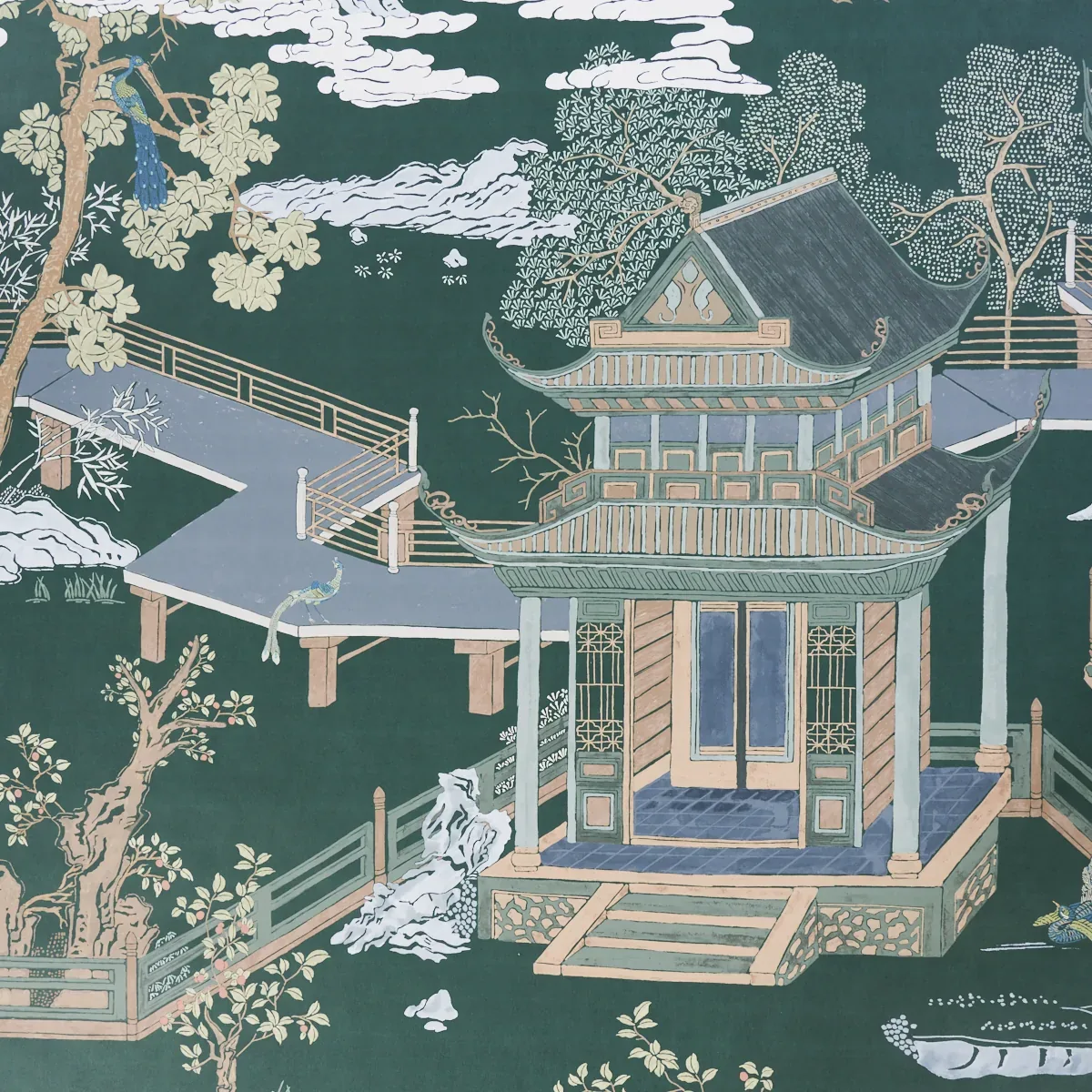 COROMANDEL PANEL SET - MIDNIGHT GREEN Schumacher Wallpaper | COROMANDEL PANEL SET MIDNIGHT GREEN Schumacher Wallpaper wallpaper - SKU 5014162