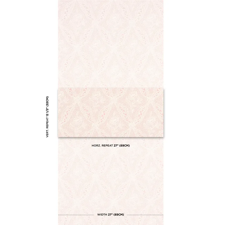 Schumacher COSETTE LACE wallpaper, color BLUSH, SKU 5014720