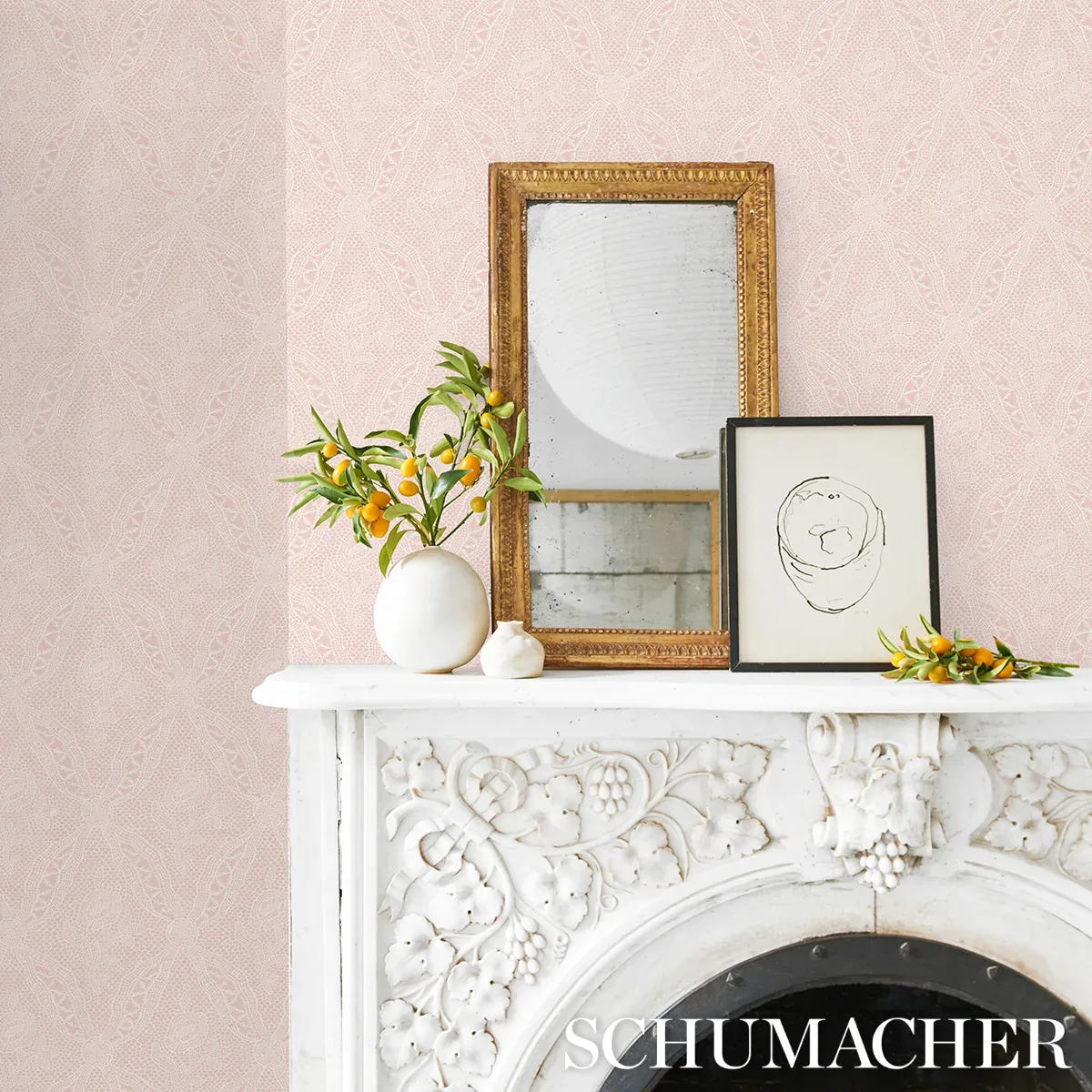 COSETTE LACE - BLUSH Schumacher Wallpaper | Wallpaper Twins COSETTE LACE BLUSH Schumacher Wallpaper wallpaper - SKU 5014720