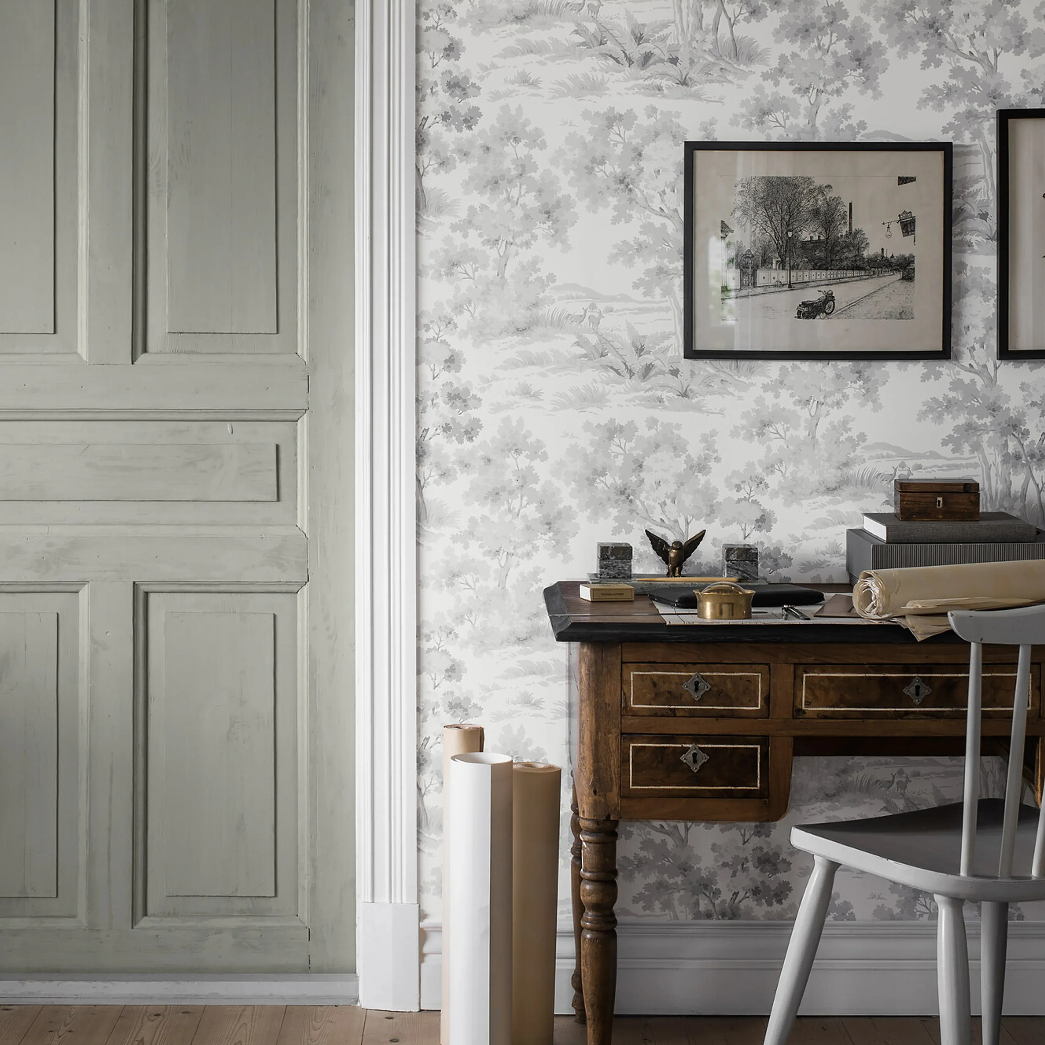 COUNTRYSIDE MORNING - GREY Schumacher Wallpaper | Wallpaper COUNTRYSIDE MORNING GREY Schumacher Wallpaper wallpaper - SKU 7677