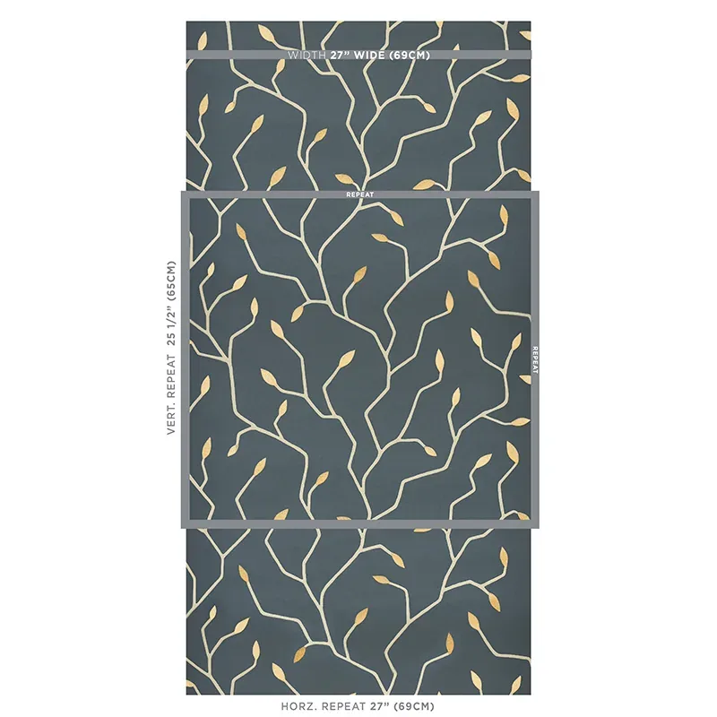CYMBELINE CHARCOAL & GOLD Schumacher Wallpaper wallpaper - SKU 5011382