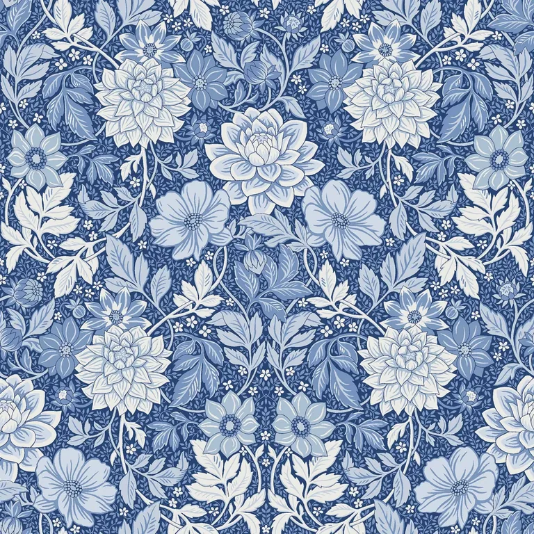 Schumacher DAHLIA GARDEN wallpaper, color BLUE AND WHITE, SKU 6141