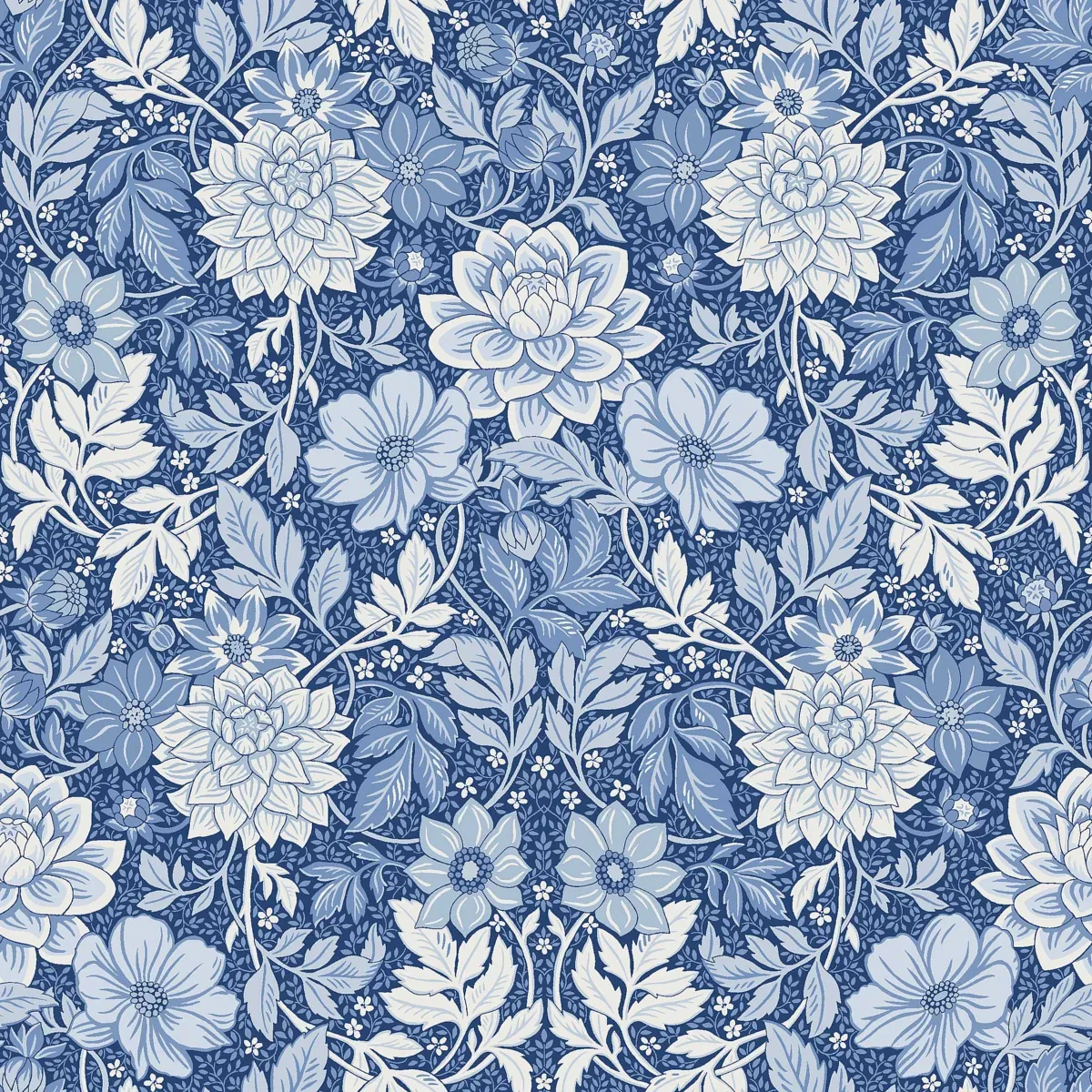 DAHLIA GARDEN BLUE AND WHITE Schumacher Wallpaper wallpaper - SKU 6141