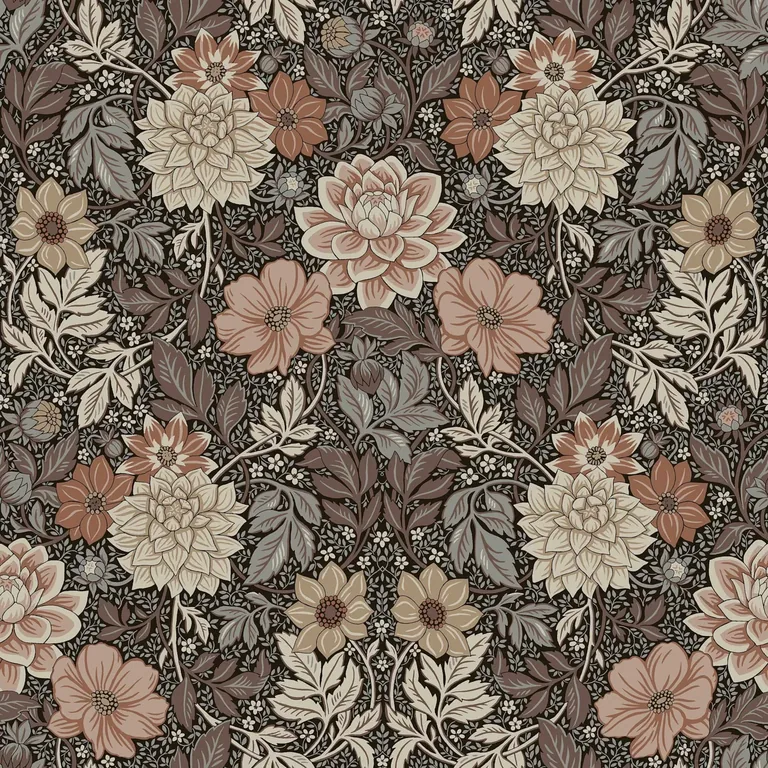 Schumacher DAHLIA GARDEN wallpaper, color BROWN, SKU 7689
