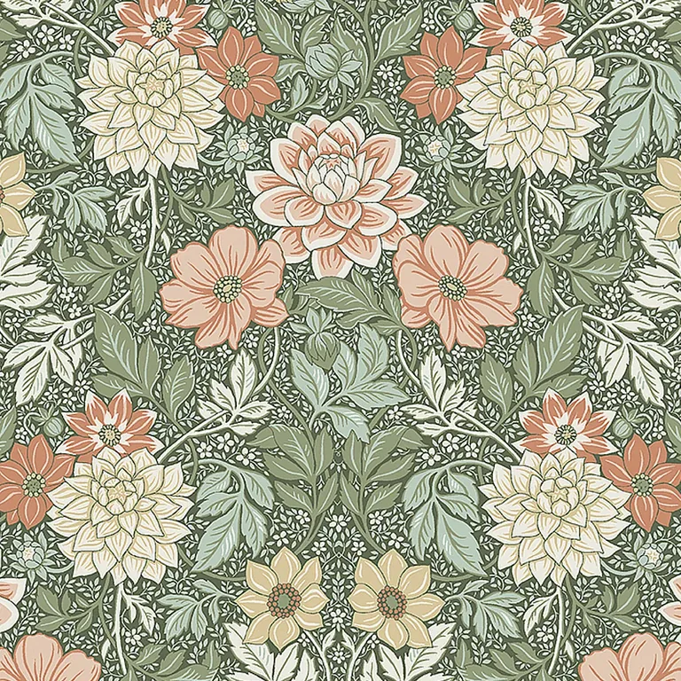 Schumacher DAHLIA GARDEN wallpaper, color GREEN, SKU 7666