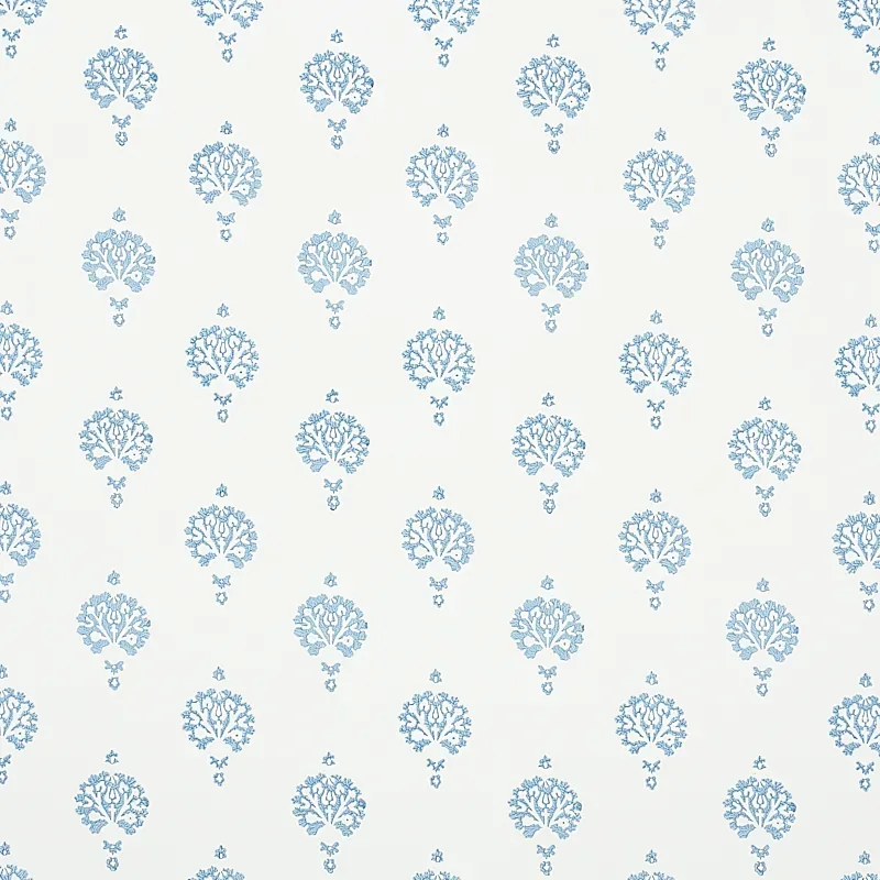 DAHLIA HAND BLOCKED PRINT BLUE Schumacher Wallpaper wallpaper - SKU 5011230