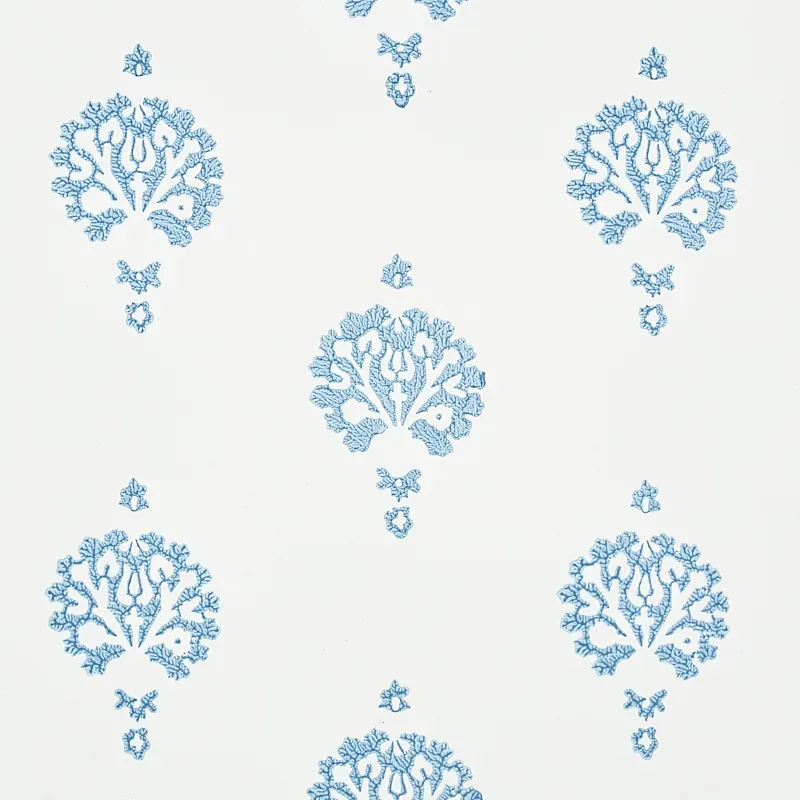 DAHLIA HAND BLOCKED PRINT BLUE Schumacher Wallpaper wallpaper - SKU 5011230