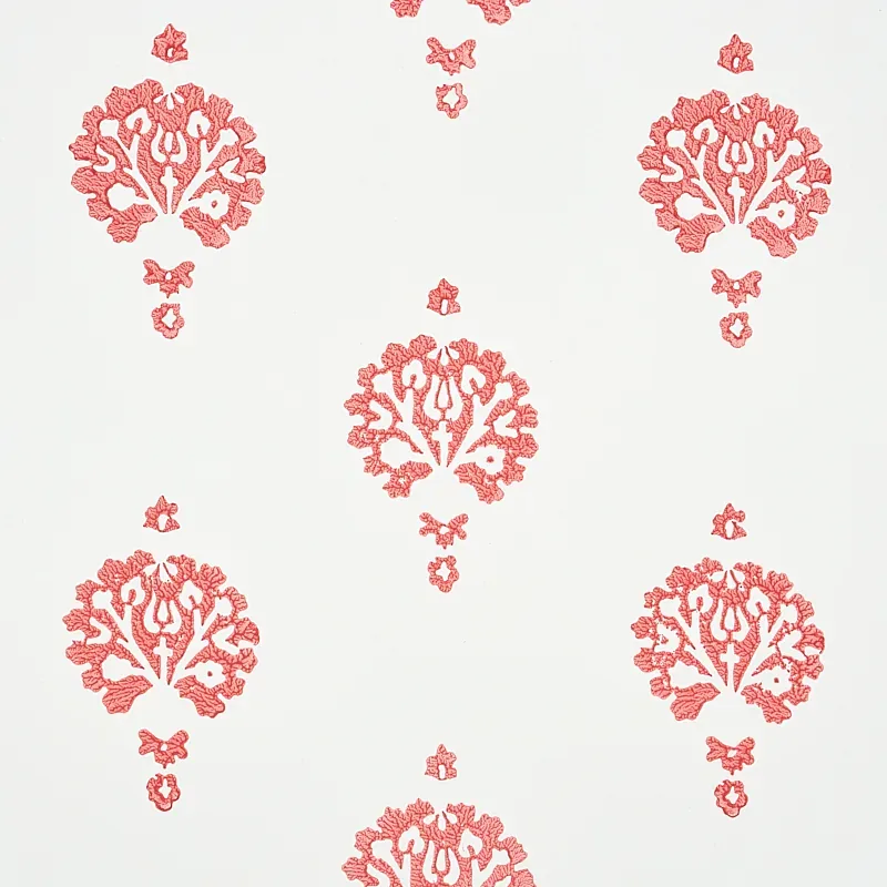 DAHLIA HAND BLOCKED PRINT RED Schumacher Wallpaper wallpaper - SKU 5011232