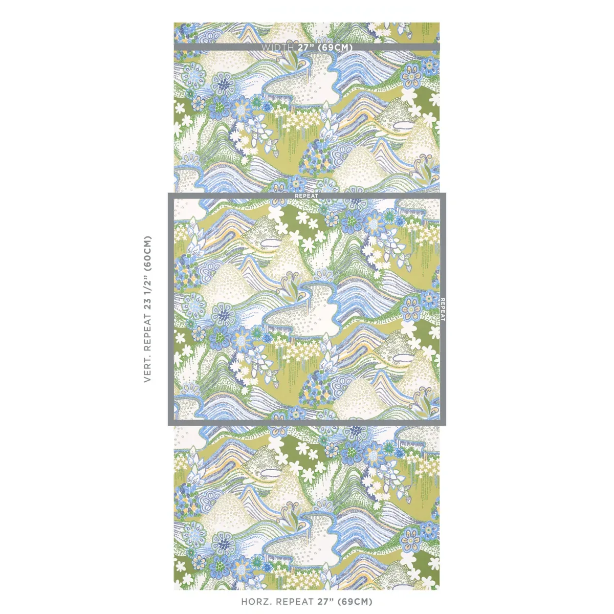 DAISY CHAIN GREEN AND BLUE Schumacher Wallpaper wallpaper - SKU 5013552