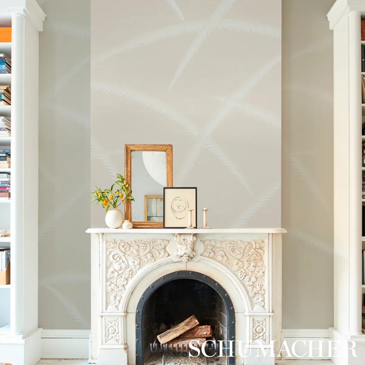 DECO PALMS IVORY ON NATURAL Schumacher Wallpaper wallpaper - SKU 5013303
