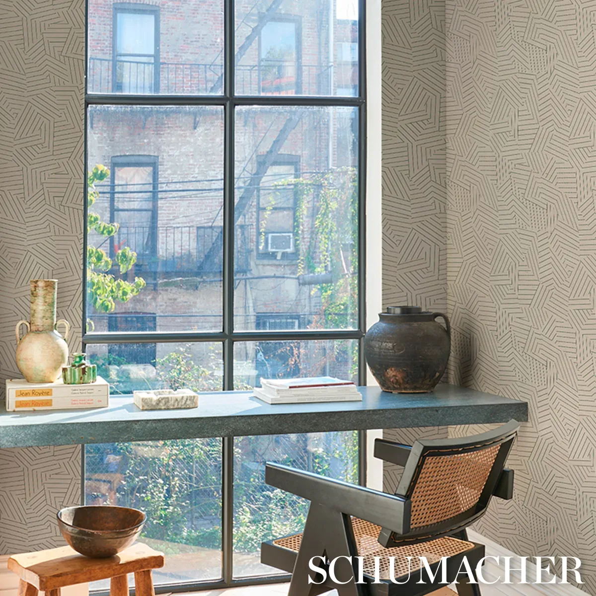 DECONSTRUCTED STRIPE SISAL BLACK Schumacher Wallpaper wallpaper - SKU 5016580