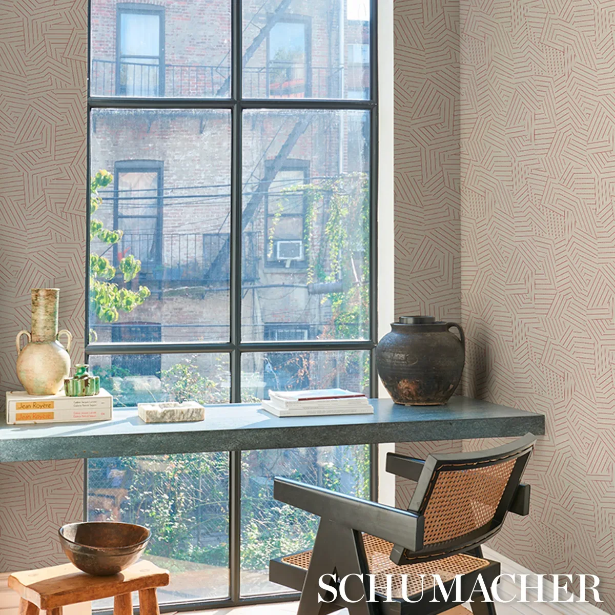 DECONSTRUCTED STRIPE SISAL - RED Schumacher Wallpaper | Wall DECONSTRUCTED STRIPE SISAL RED Schumacher Wallpaper wallpaper - SKU 5016582