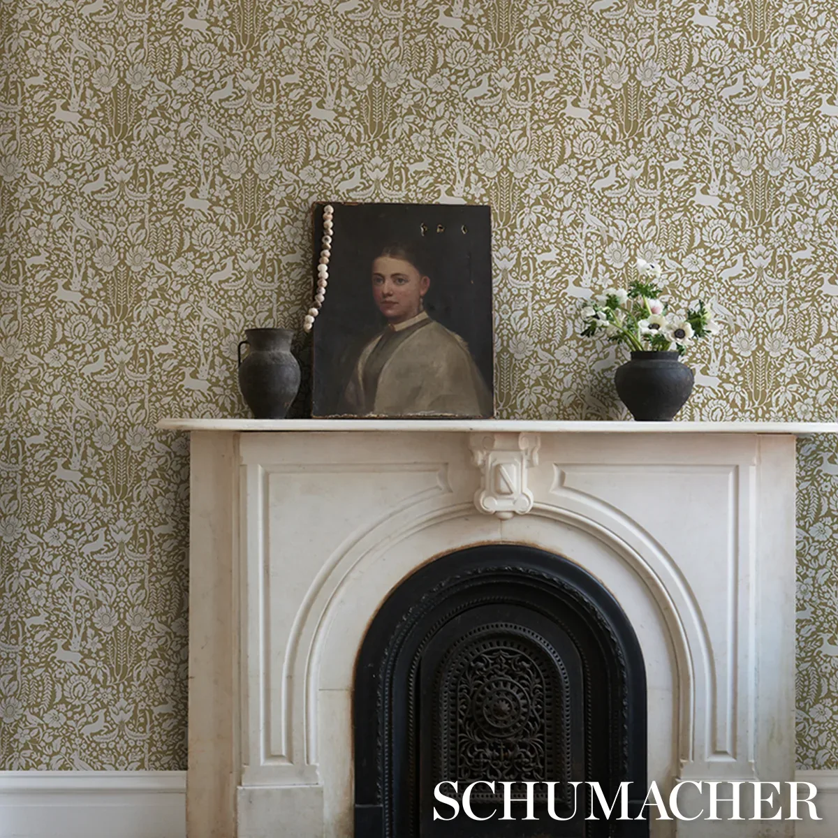 DEERFIELD - MOSS Schumacher Wallpaper | Wallpaper Twins DEERFIELD MOSS Schumacher Wallpaper wallpaper - SKU 5016261