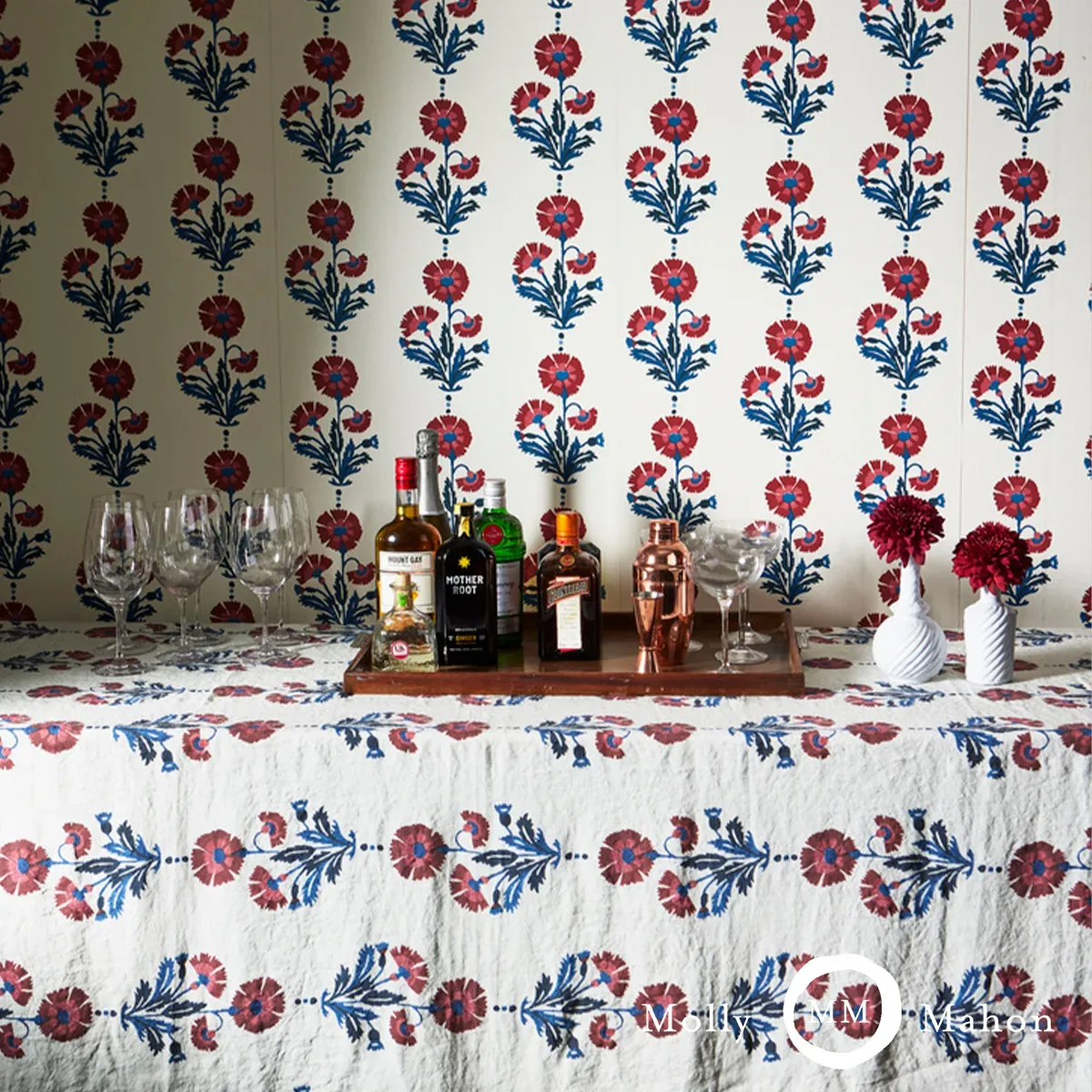 Dianthus Print INDIGO & IRON Schumacher Wallpaper wallpaper - SKU 5017990