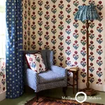 Dianthus Print INDIGO & IRON Schumacher Wallpaper wallpaper - SKU 5017990