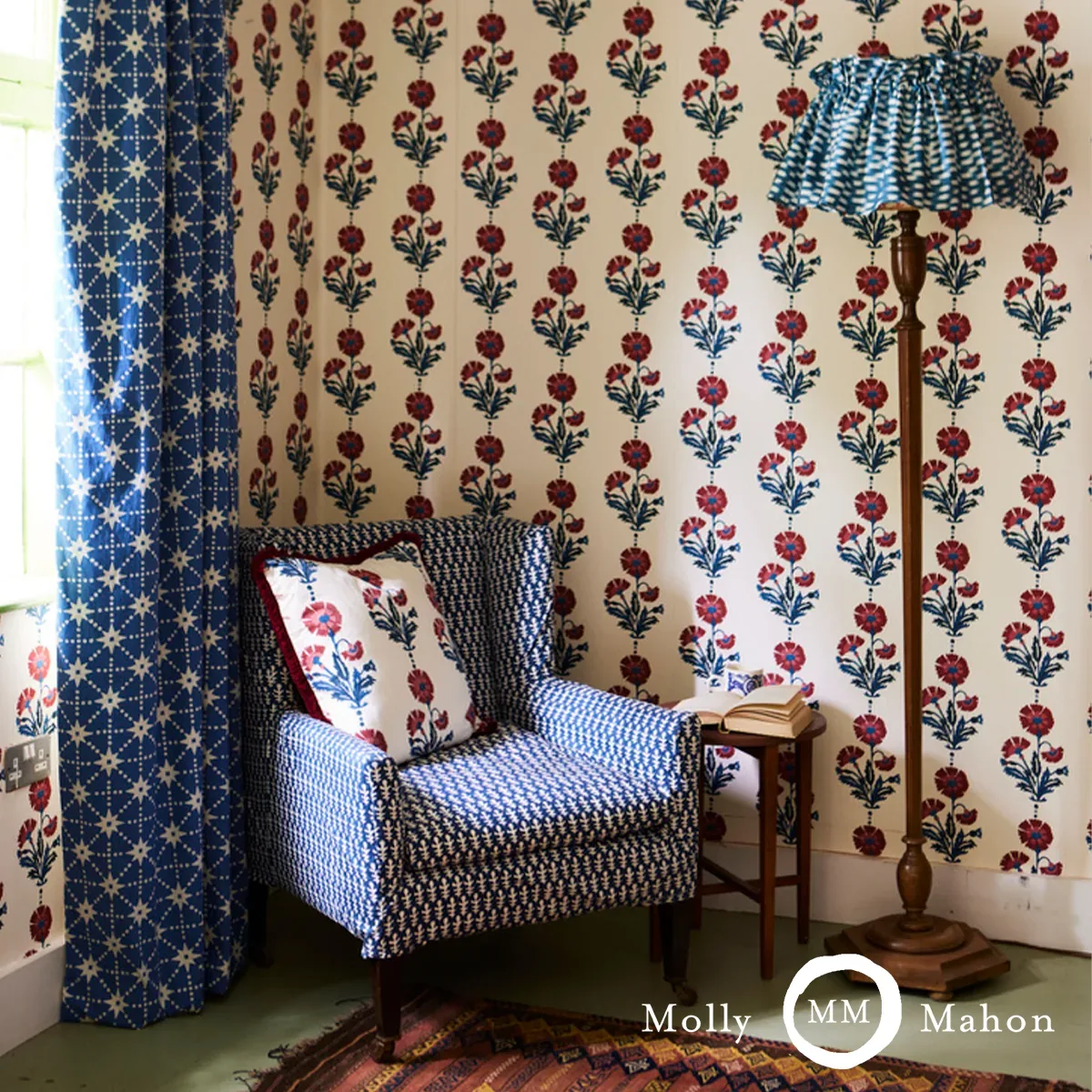 Dianthus Print INDIGO & IRON Schumacher Wallpaper wallpaper - SKU 5017990