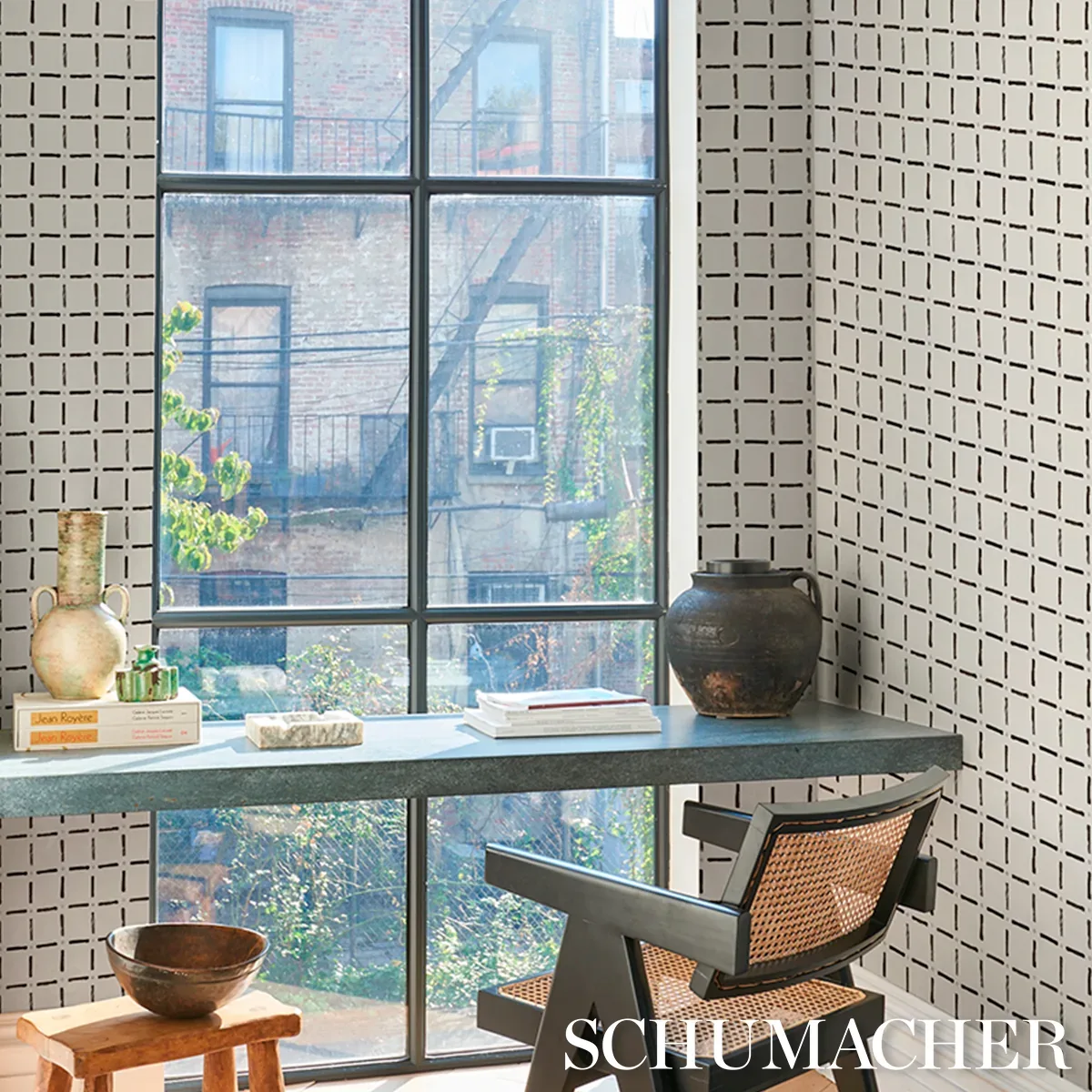 DRIFTING GRID BLACK Schumacher Wallpaper wallpaper - SKU 5015610