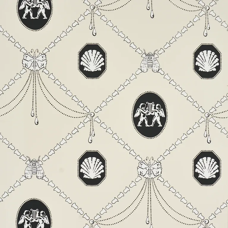 Schumacher EDITH wallpaper, color BLACK & IVORY, SKU 5017840