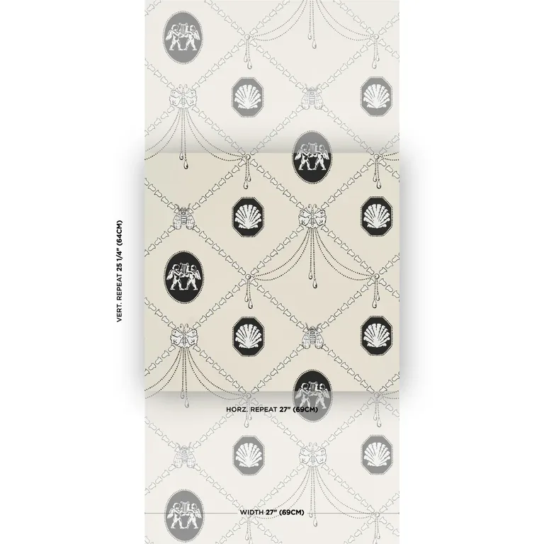 Schumacher EDITH wallpaper, color BLACK & IVORY, SKU 5017840