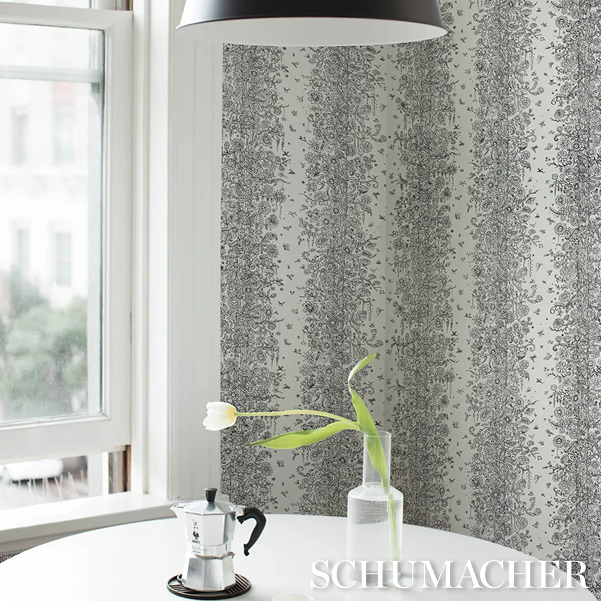 EDWARD STEED'S TOWERS OF FLOWERS BLACK & WHITE Schumacher Wallpaper wallpaper - SKU 5016141