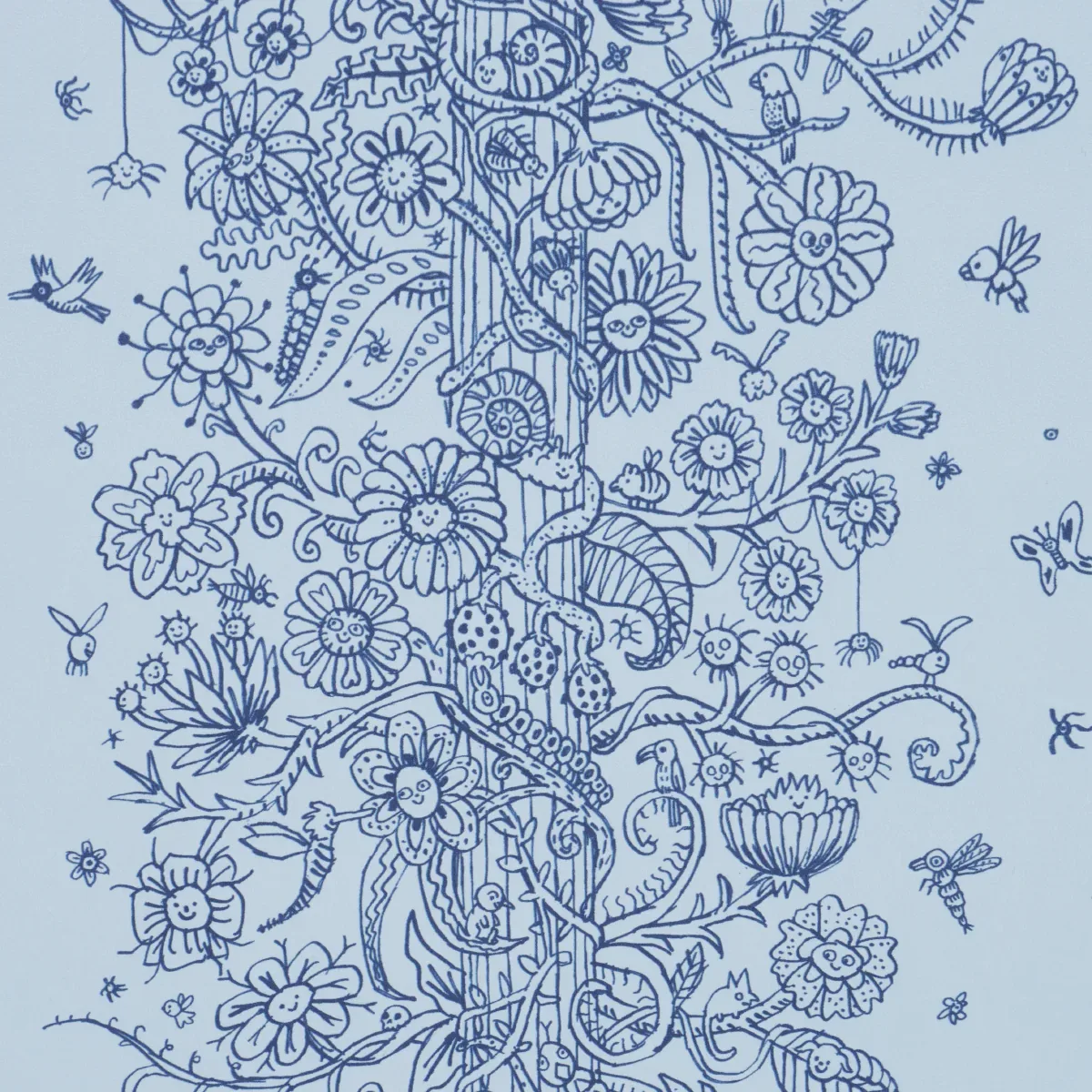 EDWARD STEED'S TOWERS OF FLOWERS SKY BLUE & NAVY Schumacher Wallpaper wallpaper - SKU 5016142