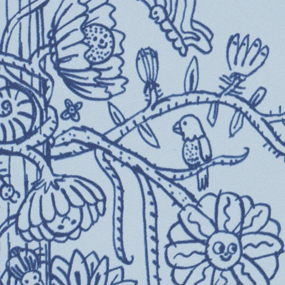 EDWARD STEED'S TOWERS OF FLOWERS SKY BLUE & NAVY Schumacher Wallpaper wallpaper - SKU 5016142