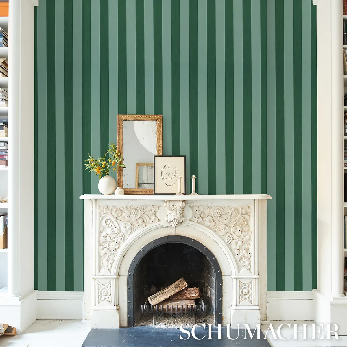 EDWIN STRIPE WIDE - DARK GREEN Schumacher Wallpaper | Wallpa EDWIN STRIPE WIDE DARK GREEN Schumacher Wallpaper wallpaper - SKU 5013624