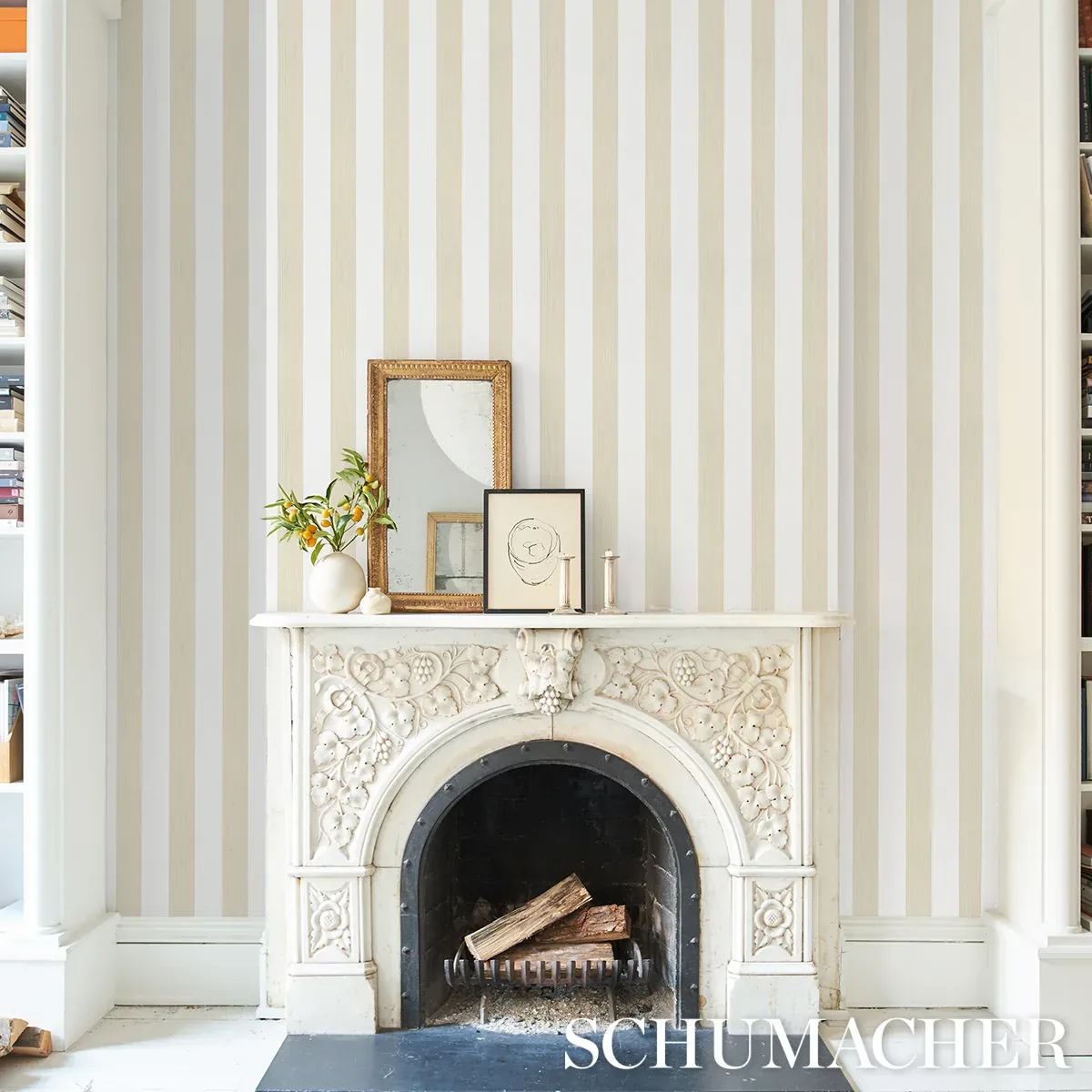 EDWIN STRIPE WIDE - STRAW Schumacher Wallpaper | Wallpaper T EDWIN STRIPE WIDE STRAW Schumacher Wallpaper wallpaper - SKU 5013625