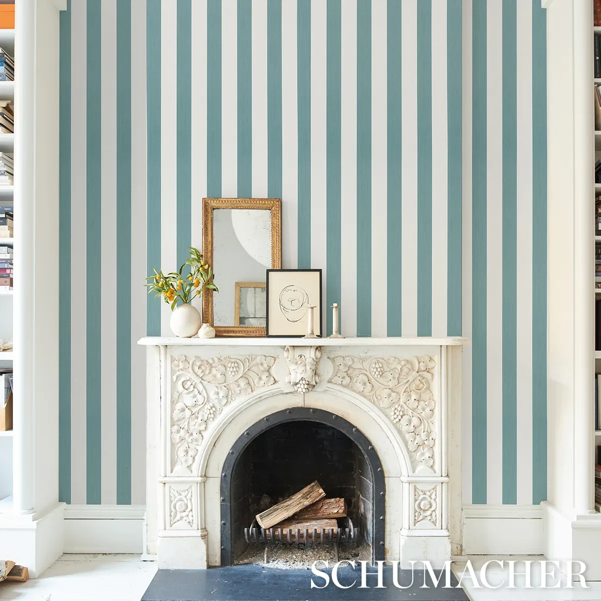 EDWIN STRIPE WIDE - TEAL Schumacher Wallpaper | Wallpaper Tw EDWIN STRIPE WIDE TEAL Schumacher Wallpaper wallpaper - SKU 5013623