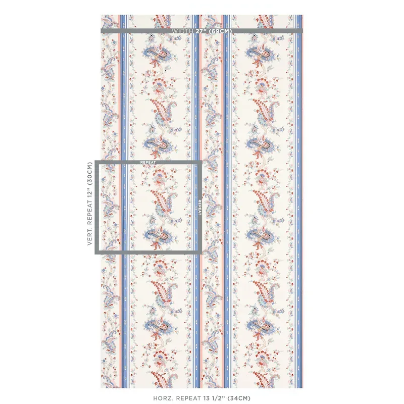 ELENA PAISLEY STRIPE BLUE Schumacher Wallpaper wallpaper - SKU 5012891