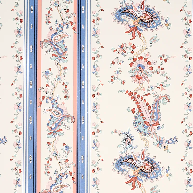 ELENA PAISLEY STRIPE BLUE Schumacher Wallpaper wallpaper - SKU 5012891