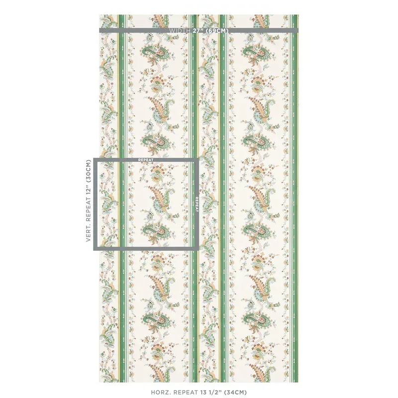 ELENA PAISLEY STRIPE GREEN Schumacher Wallpaper wallpaper - SKU 5012890