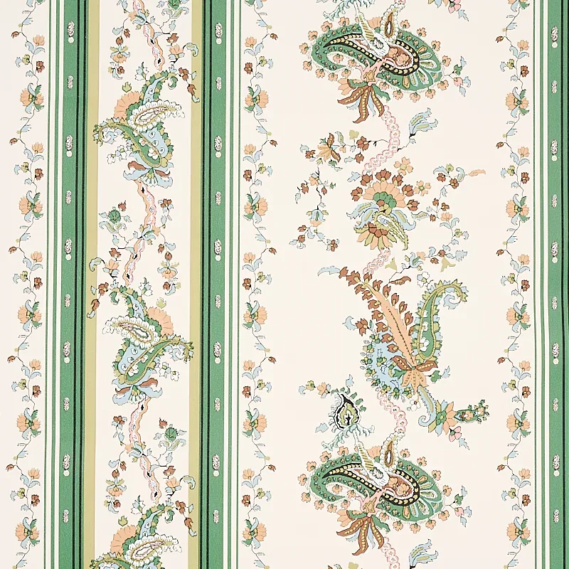 ELENA PAISLEY STRIPE GREEN Schumacher Wallpaper wallpaper - SKU 5012890