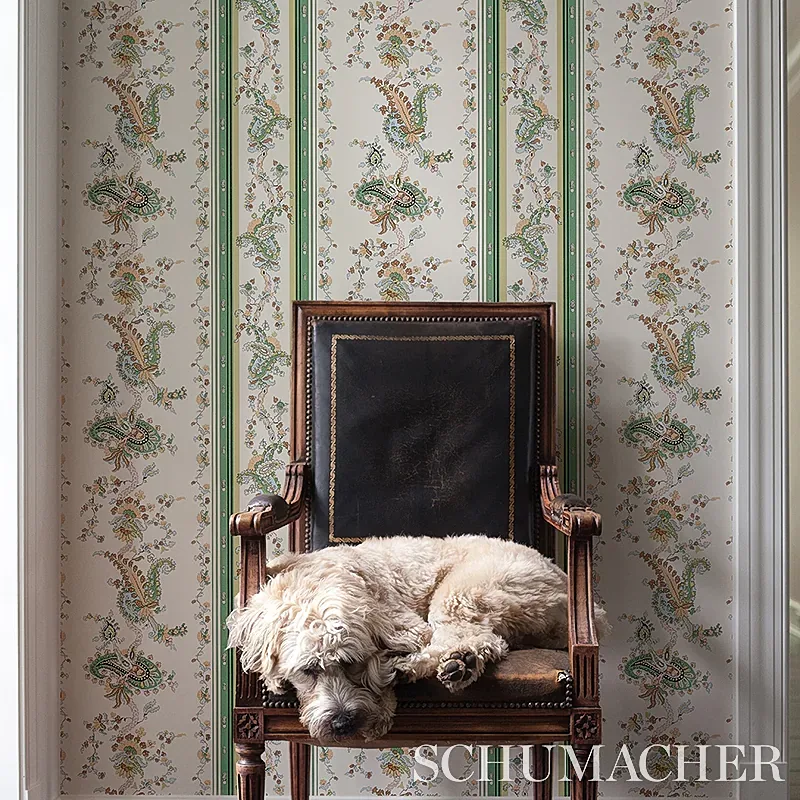 ELENA PAISLEY STRIPE GREEN Schumacher Wallpaper wallpaper - SKU 5012890