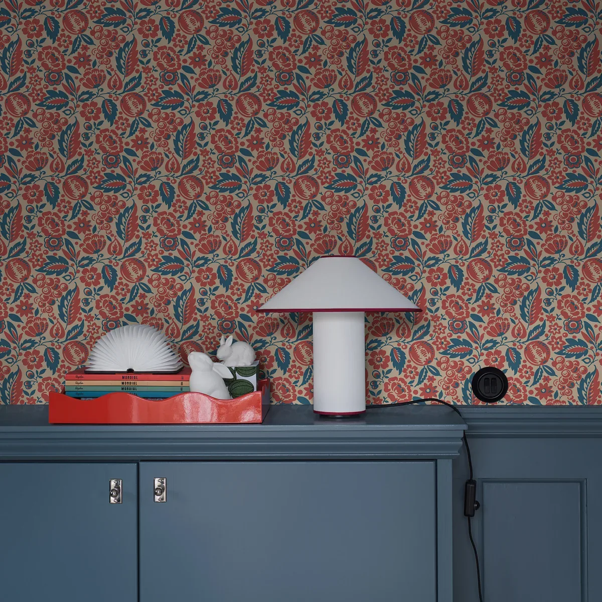 ELISE RED AND BLUE Schumacher Wallpaper wallpaper - SKU 4816