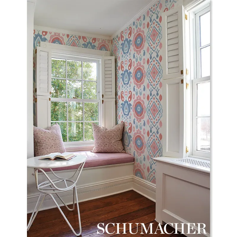 ELIZIA IKAT ROSE & INDIGO Schumacher Wallpaper wallpaper - SKU 5010712