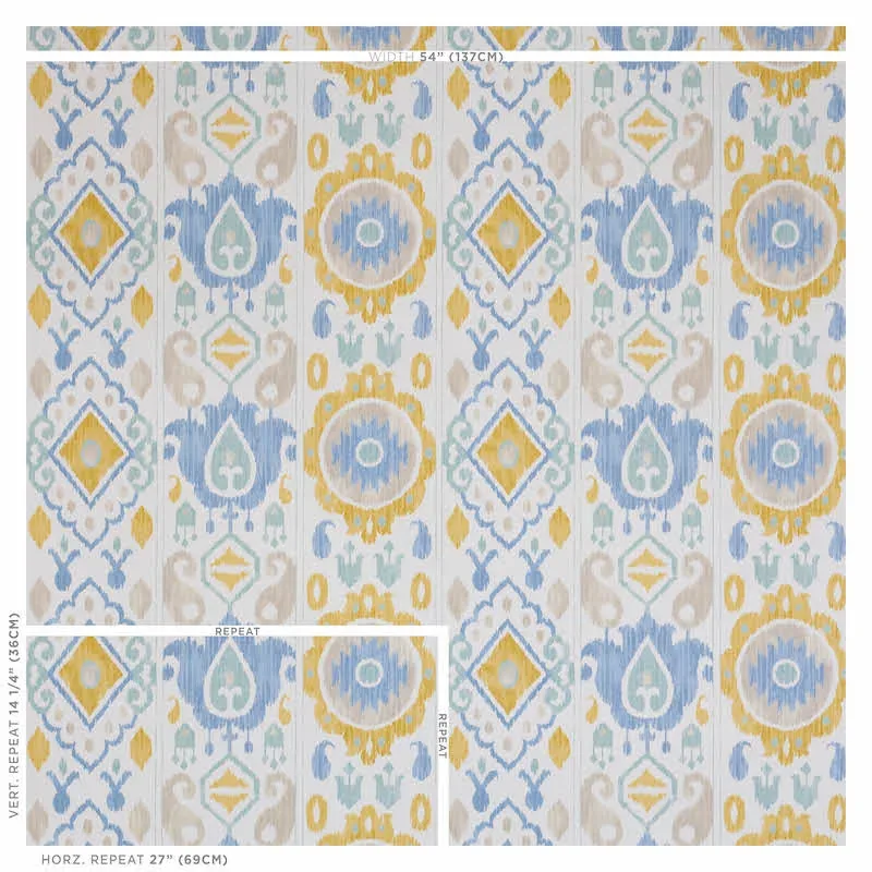 ELIZIA IKAT SKY & OCHRE Schumacher Wallpaper wallpaper - SKU 5010711