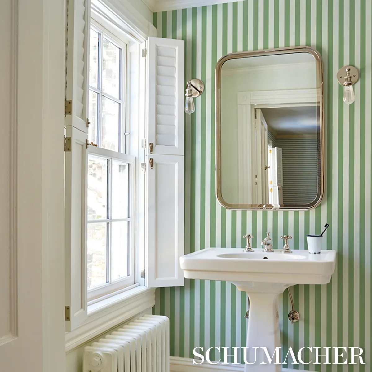 EMMA STRIPE - APPLE GREEN Schumacher Wallpaper | Wallpaper T EMMA STRIPE APPLE GREEN Schumacher Wallpaper wallpaper - SKU 5017216