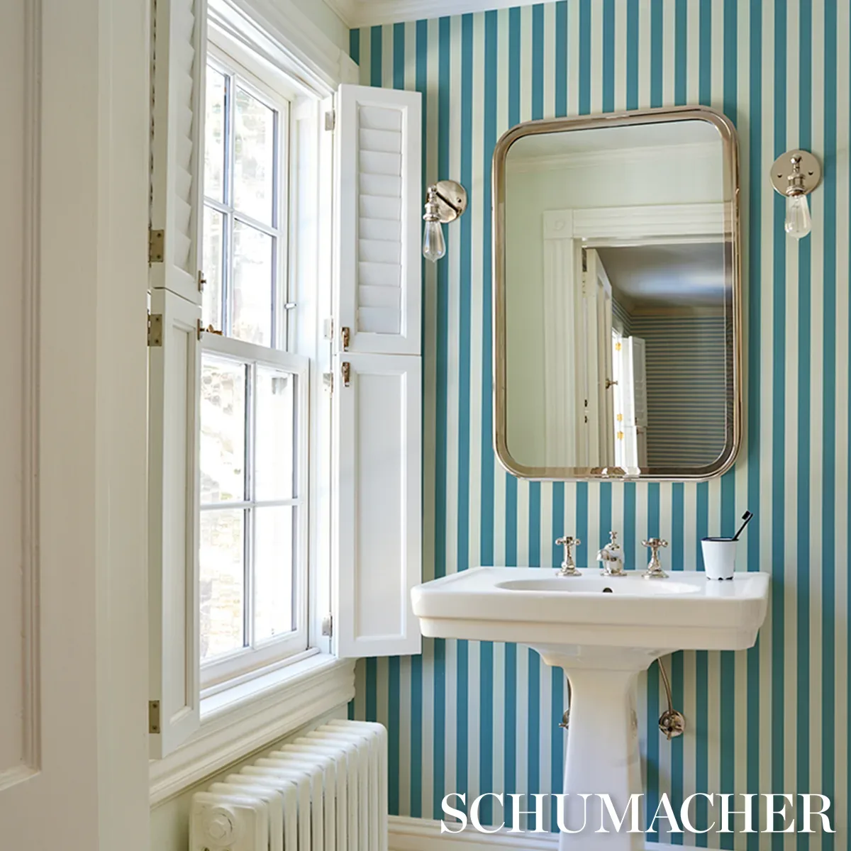 EMMA STRIPE - AZURE Schumacher Wallpaper | Wallpaper Twins EMMA STRIPE AZURE Schumacher Wallpaper wallpaper - SKU 5017214