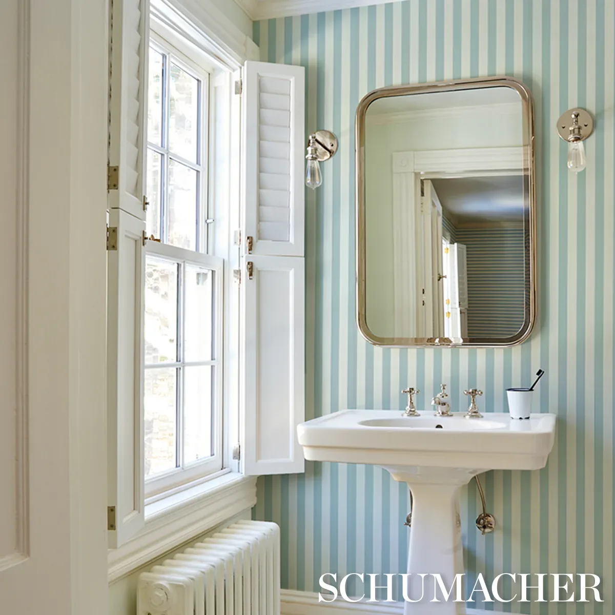 EMMA STRIPE - CHAMBRAY Schumacher Wallpaper | Wallpaper Twin EMMA STRIPE CHAMBRAY Schumacher Wallpaper wallpaper - SKU 5017211